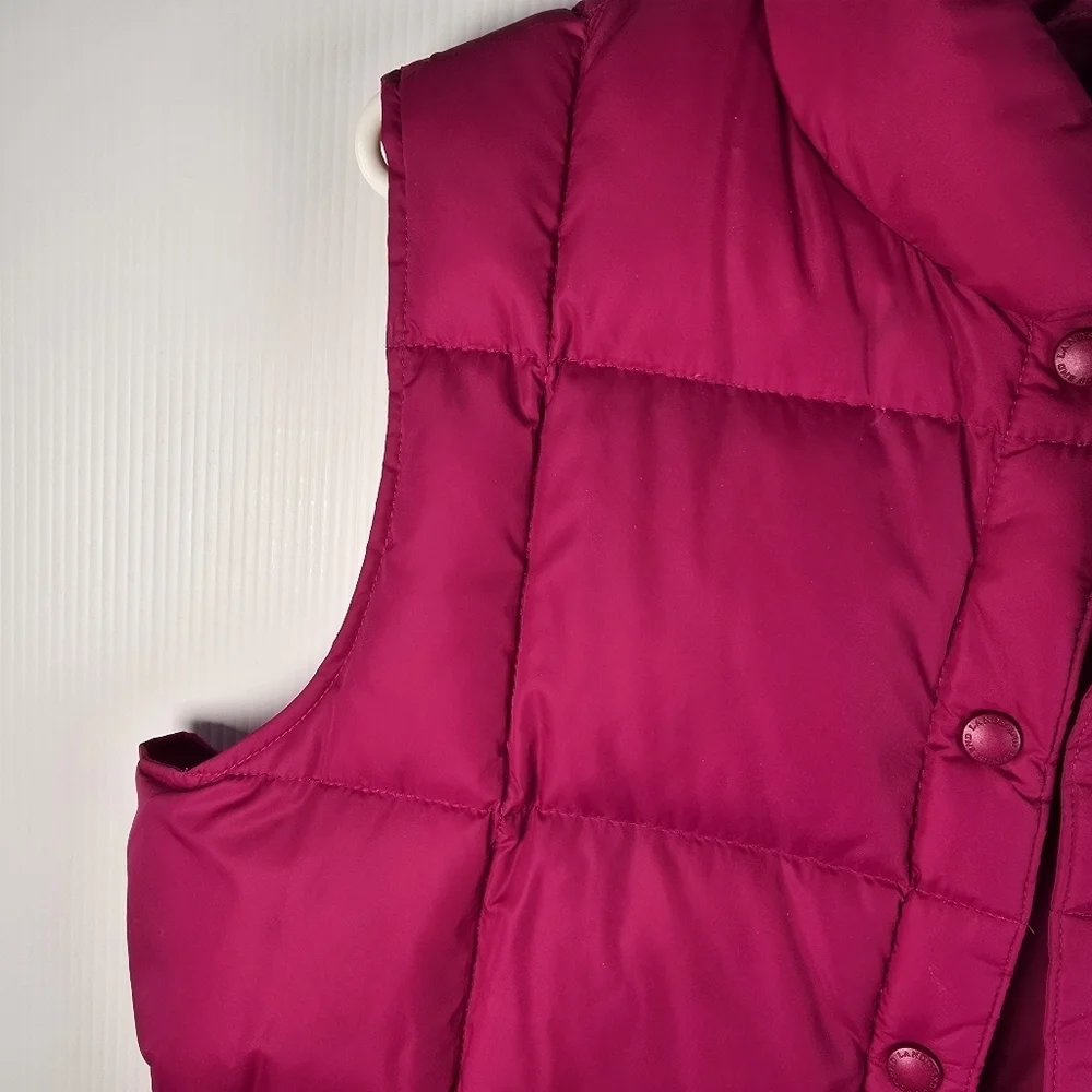 NWOT Lands' End Womens Goose Down Puffer Vest Fuchsia Pink Snap-Button Close L